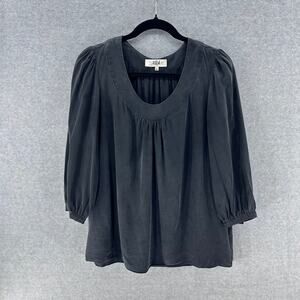 TIBI Women's sz 6 Black 100% Silk Blouse 3/4 length sleeves Loose Fit Y2K